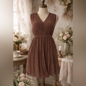 Wilfred Aritzia Almeida Brown Mauve Sleeveless Small Pleated Mini Dress